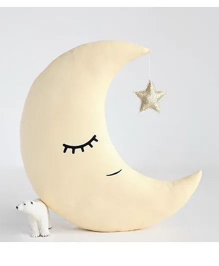Stybuzz Crecent Moon Shape Plush Velvet Cushion - Cream
