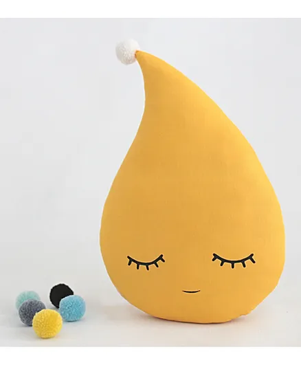 StyBuzz Rain Drop Shaped Cushion with Pom Poms - Yellow