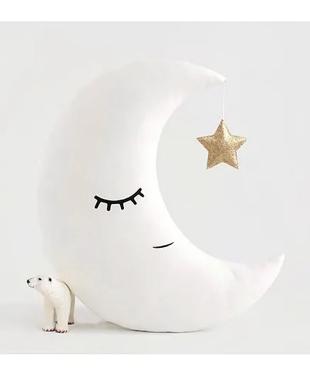 StyBuzz Moon Shaped Cushion with Hanging Star - Golden