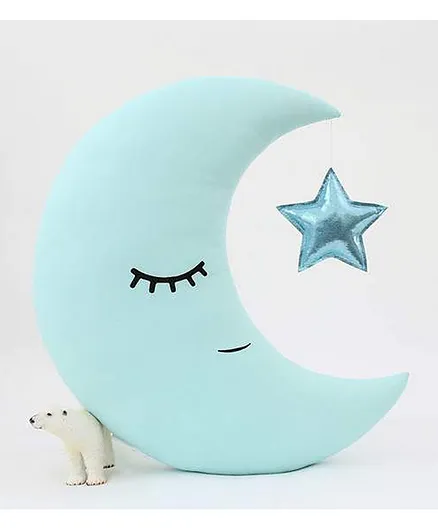 StyBuzz Crescent Moon Plush Velvet Cushion with Hanging Star - Blue