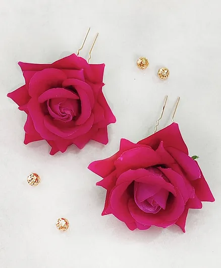 Lime By Manika Set Of 2 Rose Bun Pins - Pink