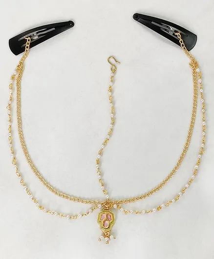 Lime By Manika Princess Kundan Headchain Clip - Pink Gold