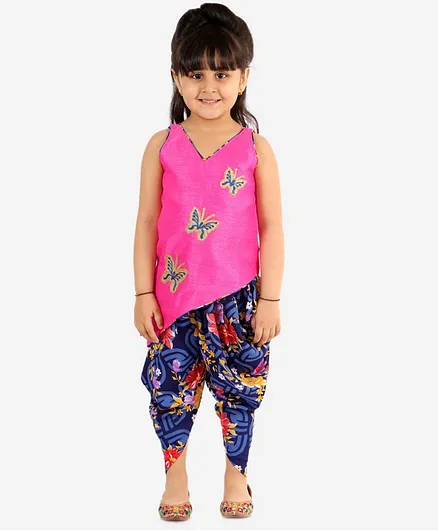 KID1 Sleeveless Butterfly Embellished Kurta With Dhoti - Pink