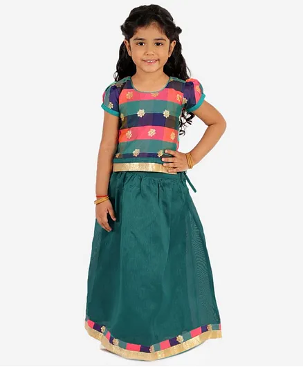 KID1 Short Sleeves Jacquard Pavda Pattu - Green