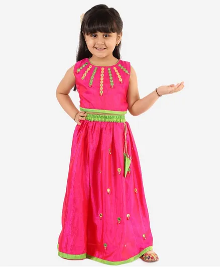 KID1 Sleeveless Mirror Work Choli With Lehenga - Pink