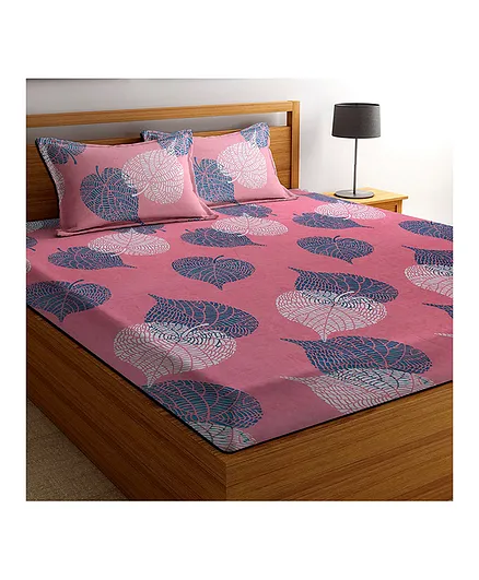 BSB Home Glace Cotton Double Bedsheet with 2 Pillow Cover - Pink