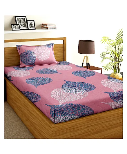 BSB Home Glace Cotton Single Bedsheet with 2 Pillow Cover - Pink