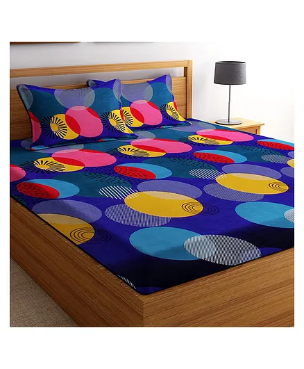 BSB Home 3D Printed Microfiber Double Bedsheet with 2 Pillow Covers - Blue
