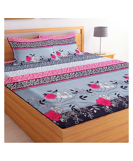 BSB Home 3D Printed Microfiber Double Bedsheet with 2 Pillow Covers - Grey