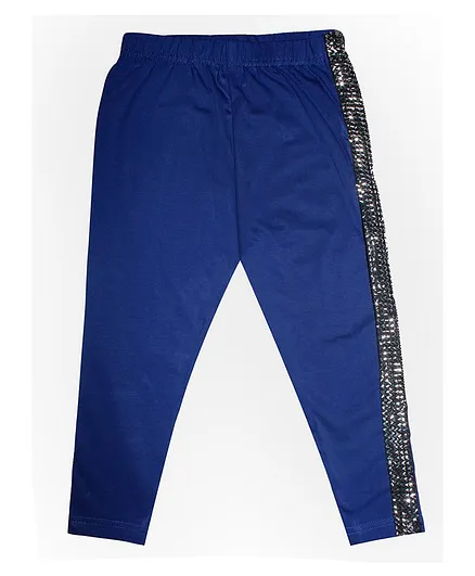 Kiddopanti Full Length Side Glitter Tape Detailing Leggings - Blue