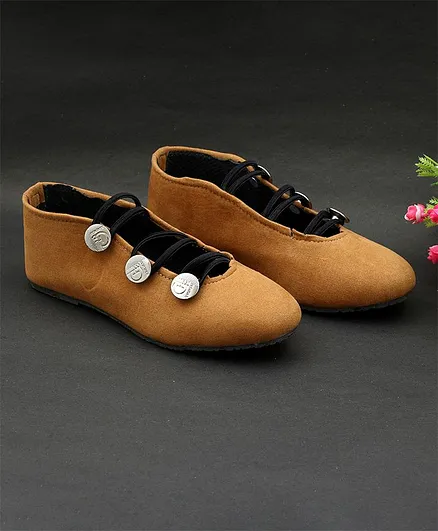 Little Palz Soild Strap Pattern Mojaris - Light Brown