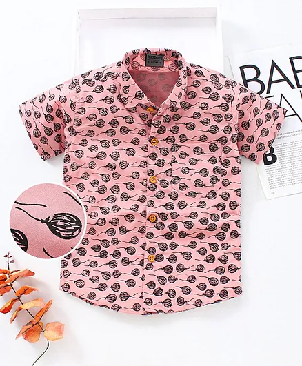 Rikidoos Half Sleeves All Over Balloon Printed Shirt - Peach