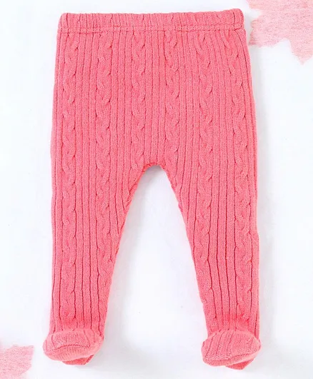 Babyhug Bootie Cable Knitted Sweater Knit Leggings - Pink