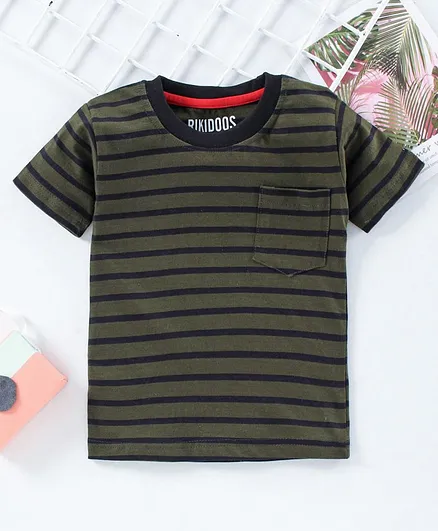 Rikidoos Half Sleeves Striped Tee - Green