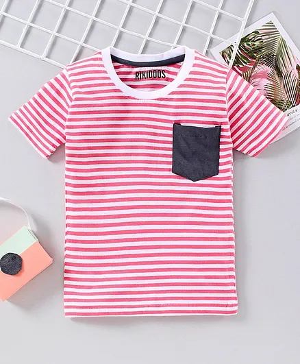 Rikidoos Half Sleeves Striped Tee - Pink