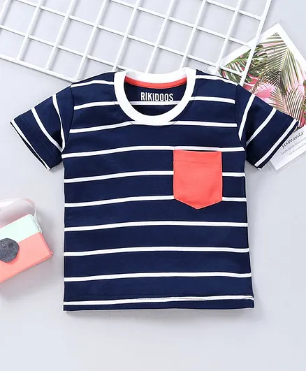 Rikidoos Half Sleeves Striped Tee - Blue