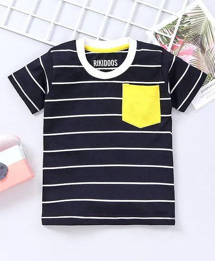Rikidoos Half Sleeves Striped Tee - Black