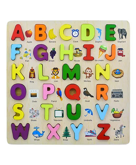 Wishkey 3D Wooden Capital Alphabet Board Puzzles With Pictures Multicolour - 27 Pieces