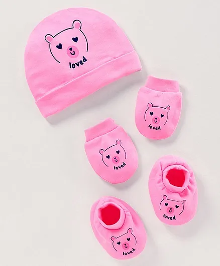 Simply Cap, Mitten & Booties Set - Pink