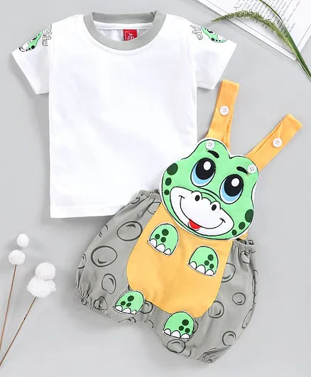 Jb Club Half Sleeves Tee With Turtle Patch Dungaree - Green
