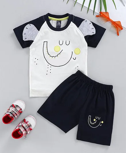 Jb Club Half Sleeves Elephant Applique Tee With Shorts - Navy Blue