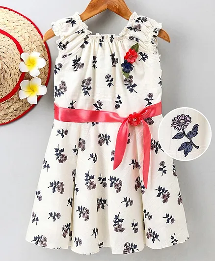 Enfance Core Sleeveless Flower Printed Dress - White