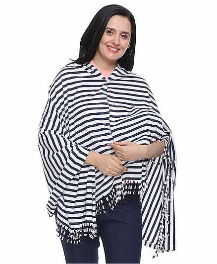 Lulamom Striped Cotton Nursing Shawl - Navy Blue
