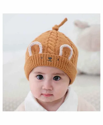 Ziory Knitted Rabbit Design Beanie Cap Brown - Diameter 48 cm