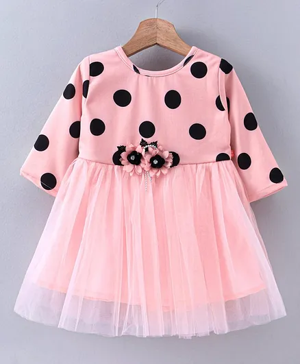 Twetoons Full Sleeves Frocks Dots - Pink