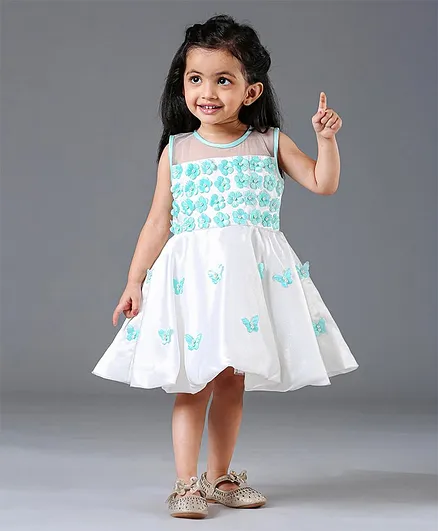 Enfance Sleeveless Butterfly Applique Dress - Sea Green