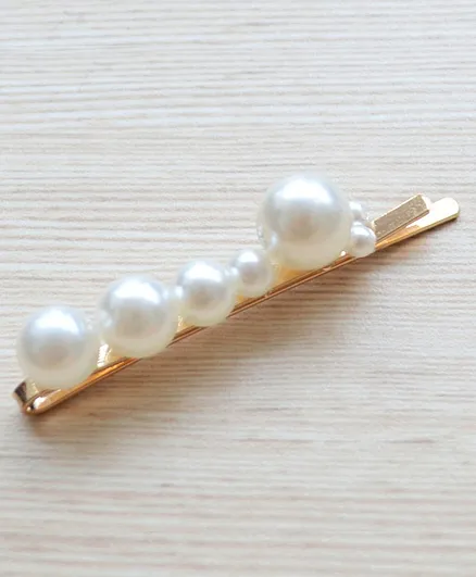 Pretty Ponytails Minimalist Pearls Hair Pin - Gold & White