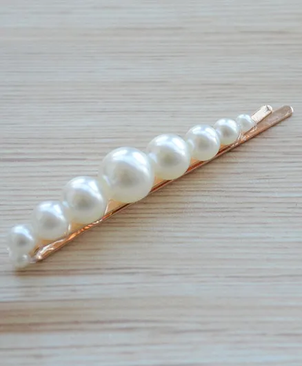 Pretty Ponytails Minimalist Pearls Hair Pin - Gold & White