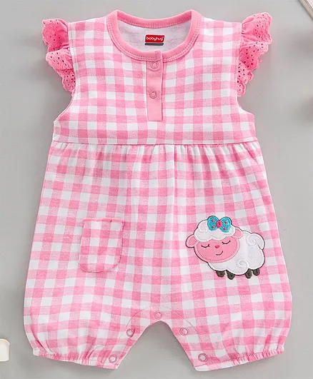 Babyhug Sleeveless Rompers Checks - Pink