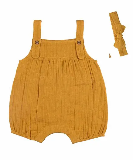 Haus & Kinder Crinkled Muslin Dungaree with Headband - Yellow