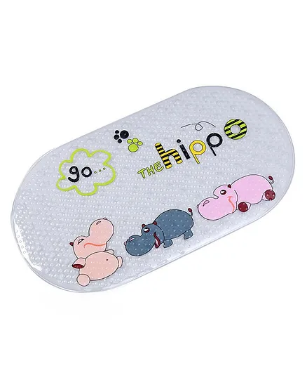 Hippopotamus Printed Oval Shaped Bath Mat - Multicolour