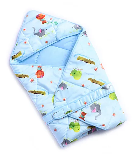 Enfance Nursery Hooded Wrapper Cartoon Print - Blue