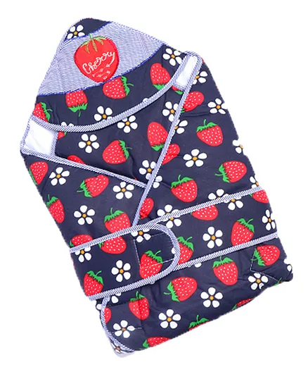 Enfance Nursery Hooded Wrapper Strawberry Print - Blue