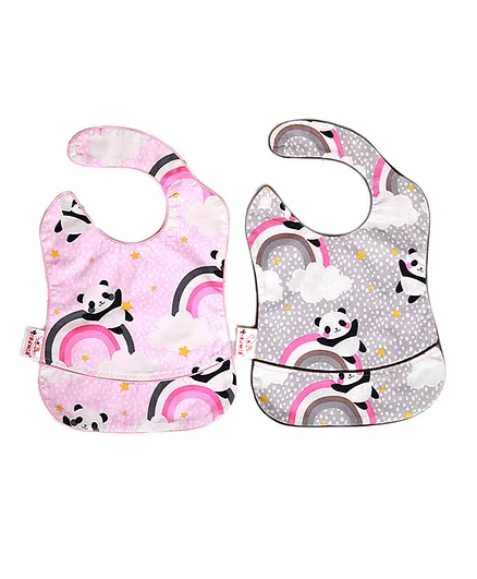 Enfance Nursery Bibs Panda Print Pack of 2 - Pink Grey