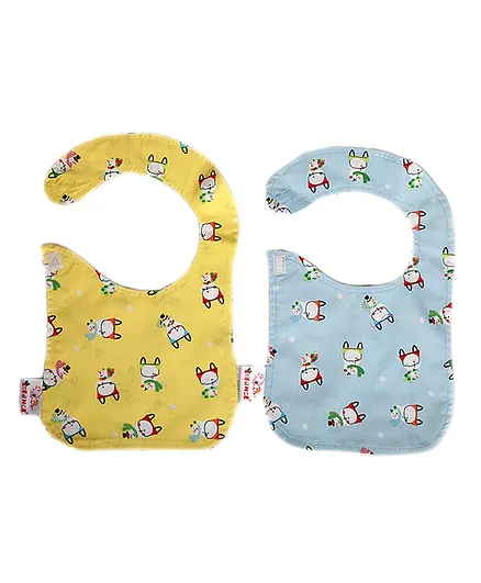 Enfance Nursery Bibs Snowman Print Pack Of 2 -Yellow Blue