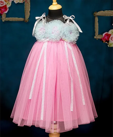 Barbie by Many Frocks & Sleeveless Handmade Flower Embellished Gown - Light Pink