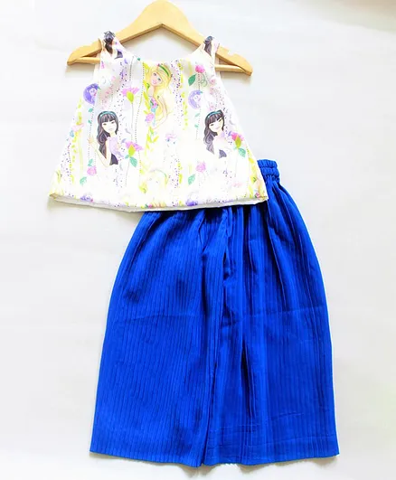 Barbie by Many Frocks & Sleeveless Princess Printed Top & Palazzo Set - Blue