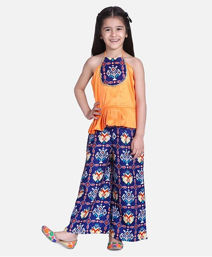 Bownbee Sleeveless Pleated Top With Palazzo - Blue