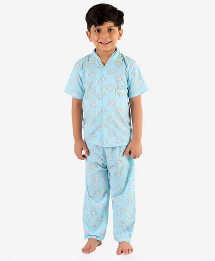 KID1 Half Sleeves Crab Print Night Suit - Blue