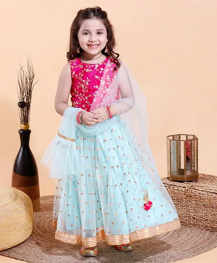 Babyhug Sleeveless Choli & Lehenga With Dupatta - Pink