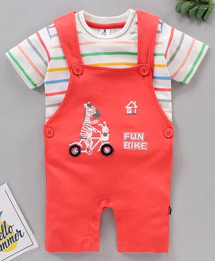 Little Folks Half sleeves Rompers Giraffe Print - Red