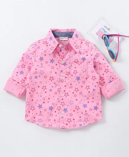 CrayonFlakes Full Sleeves All Over Stars Printed Shirt - Light Pink