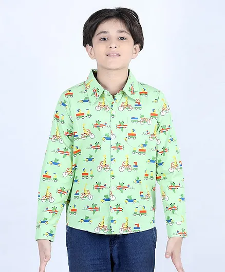 CrayonFlakes Full Sleeves Helicopter Printed Shirt - Sea Green