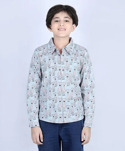 CrayonFlakes Full Sleeves Giraffe Printed Shirt - Grey