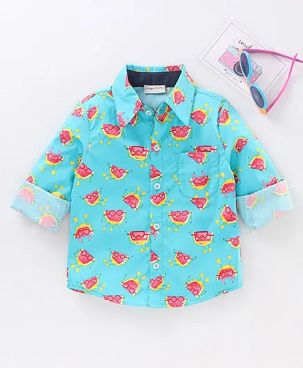CrayonFlakes Full Sleeves Watermelon Printed Shirt - Sea Green