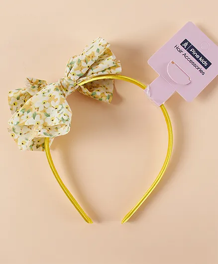 Pine Kids Free Size with Flower Print Bow Hairband - Yellow